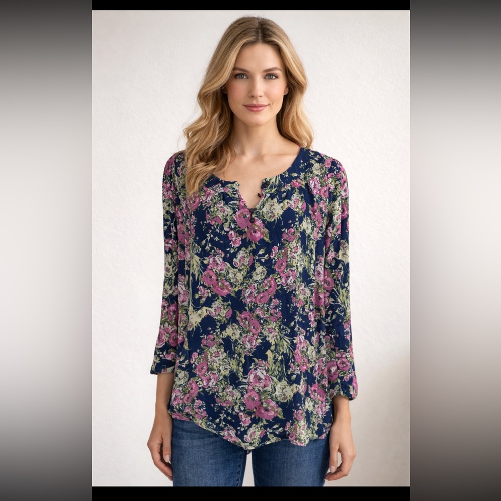 SO IT IS Navy Floral lined Blouse | Women’s XL | Lightweight Flowy Top